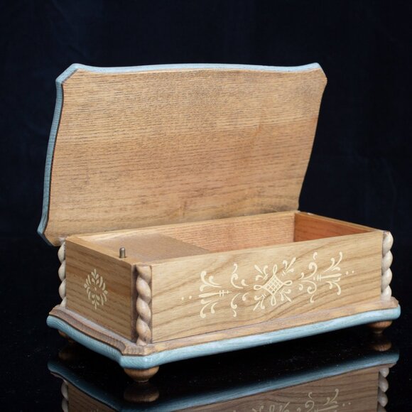 Vintage Reuge Swiss Musical Jewelry Box With Anri Hand-Painted Floral Design - Picture 9 of 11